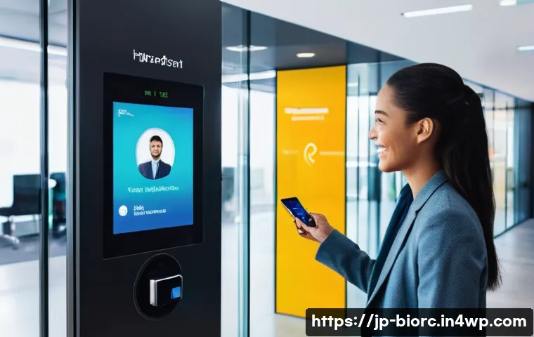 생체인식 시스템 운영을 위한 필수 도구 - **Prompt:** A vibrant, modern office environment during a bustling morning. A diverse group of young...