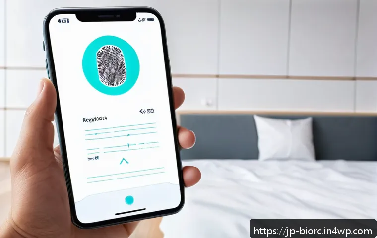 생체인식 데이터 수집의 투명성 확보 방안 - A modern Japanese smartphone interface displaying a detailed biometric authentication setup screen, ...
